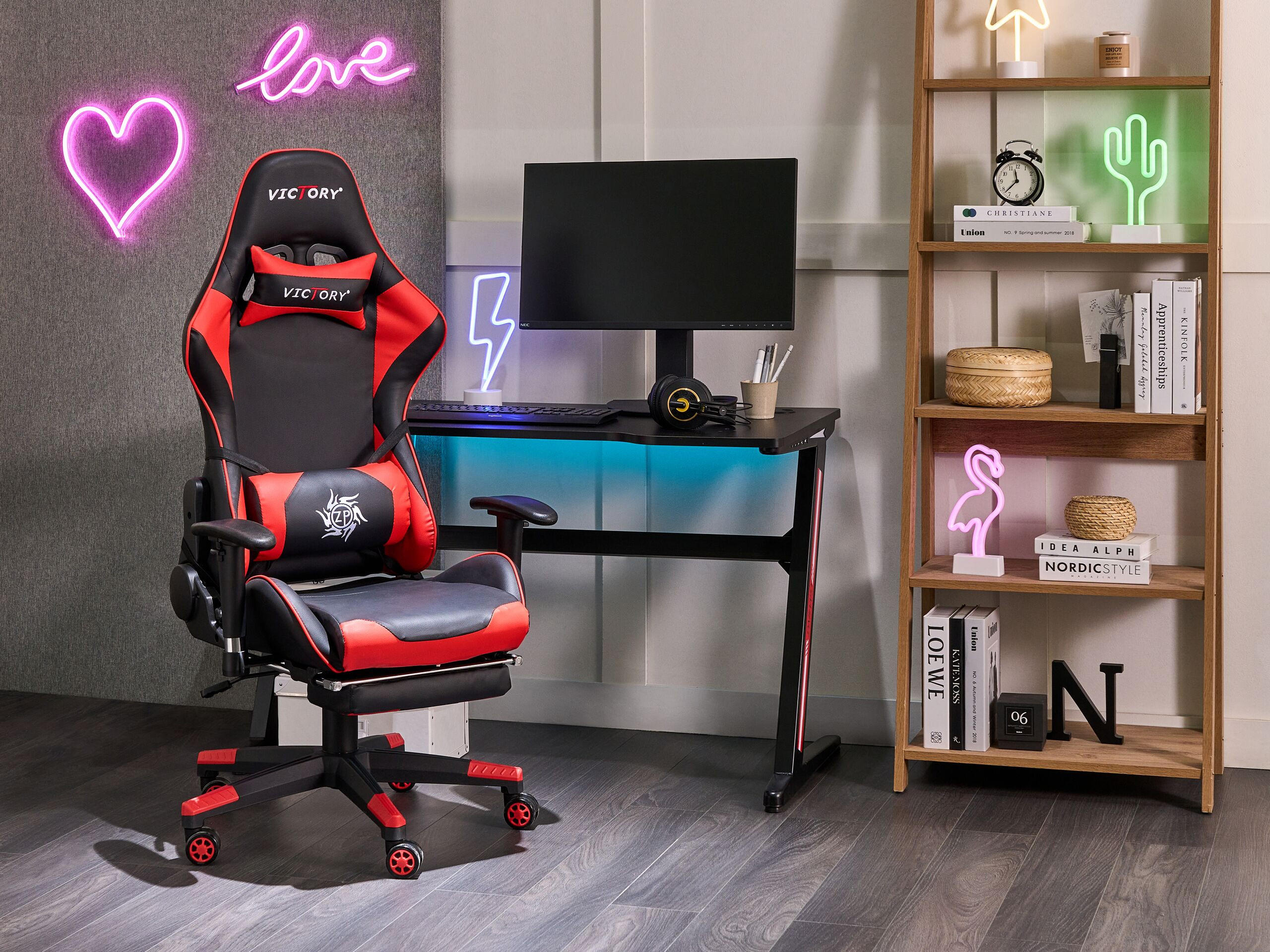 BÜROSTUHL Kunstleder Schwarz/Rot Victory - Schwarz, Kunststoff/Textil (60/124/60cm) - Beliani