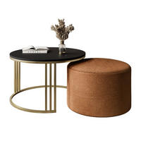 COUCHTISCH mit Hocker LORI MAT gebürstetes Gold/schwarz matt/Perfect Harmony 52 - Schwarz, Metall (70/70/49cm) - Lookway