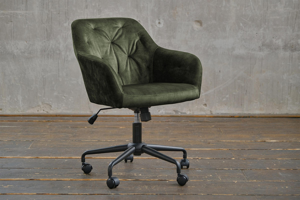 BÜROSTUHL KAYA Grün Velvet - Schwarz/Grün, Textil (64/79/61cm) - KAWOLA