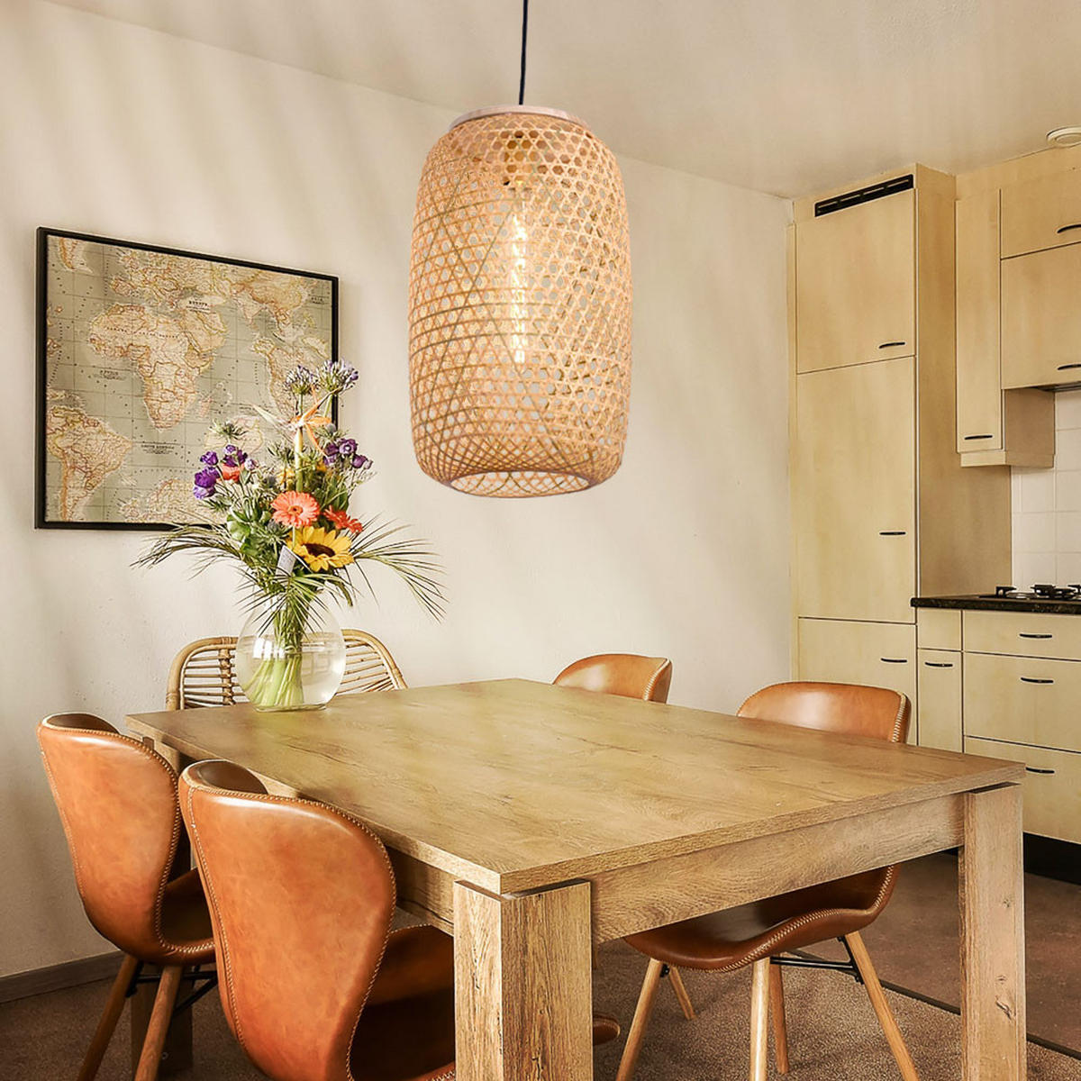 LED HÄNGELEUCHTE Bambus Geflecht Braun - Braun, Holz (31/31/135cm) - Globo Lighting