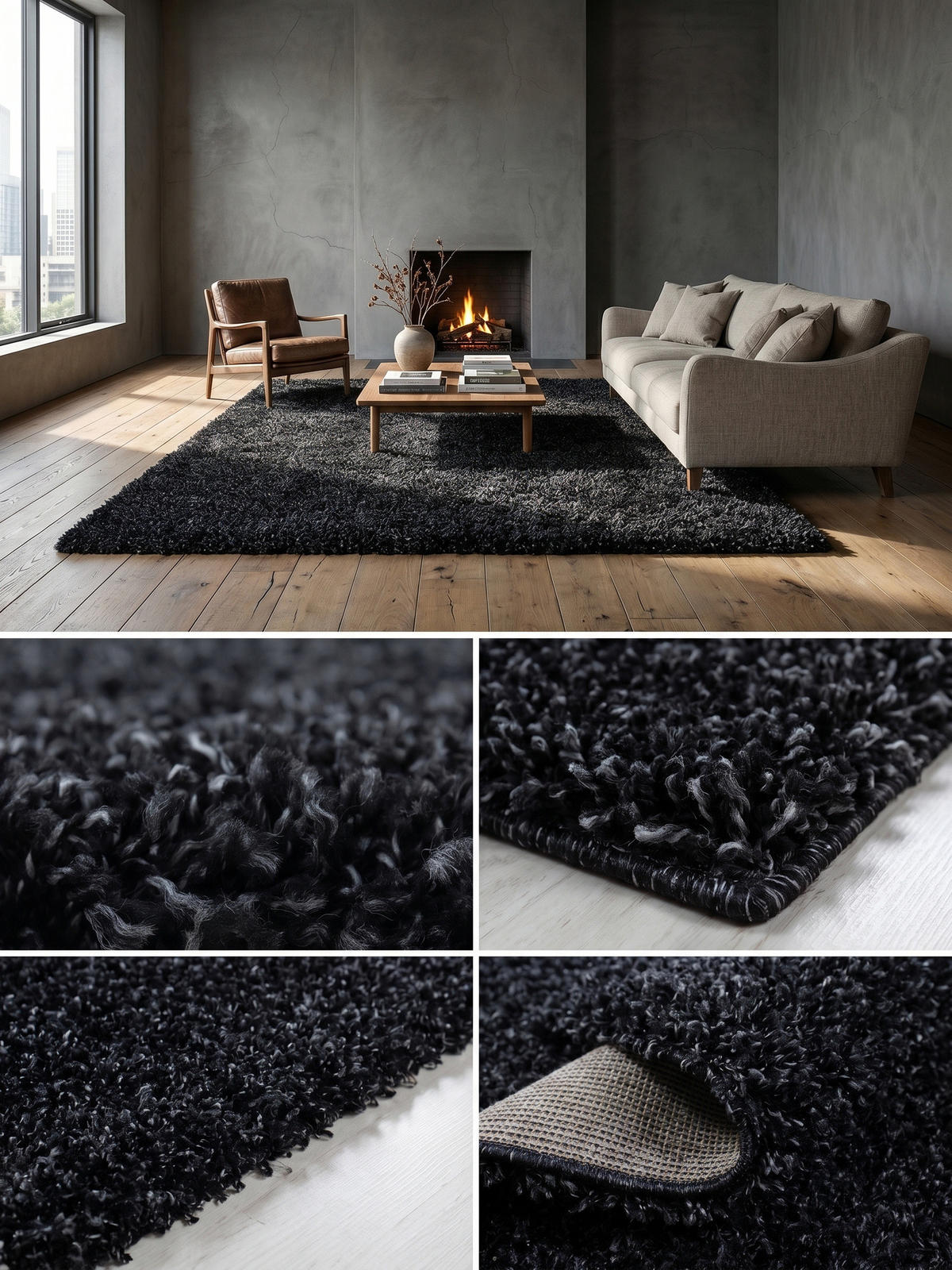 HOCHFLORTEPPICH RHEIN, einfarbig, aus Polypropylen, Anthrazit, 60 x 110 cm - Anthrazit, Textil (60/110cm) - KADIMA DESIGN
