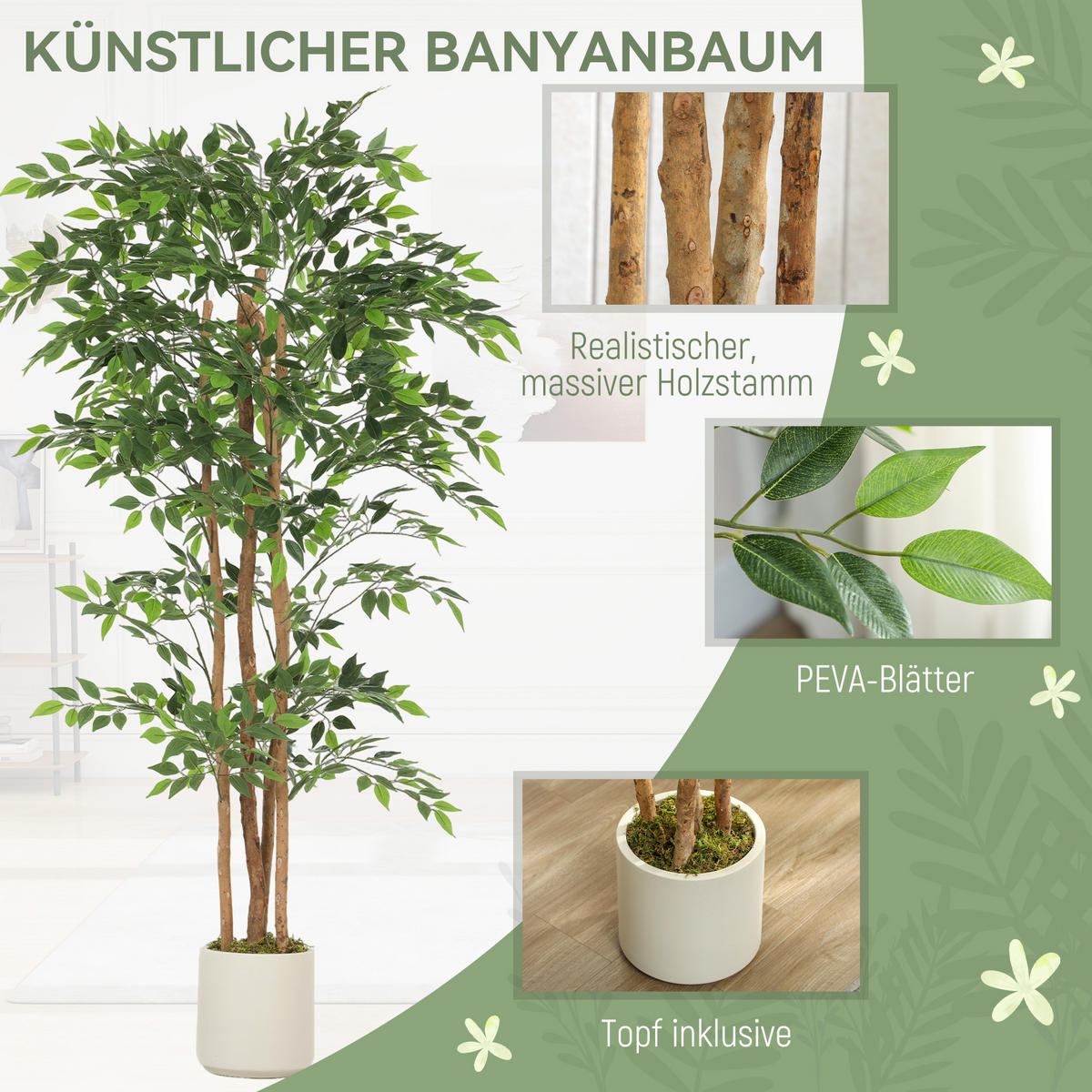 KÜNSTLICHE Pflanzen Grün 75.0/75.0/180.0cm - Grün, Kunststoff (180cm)