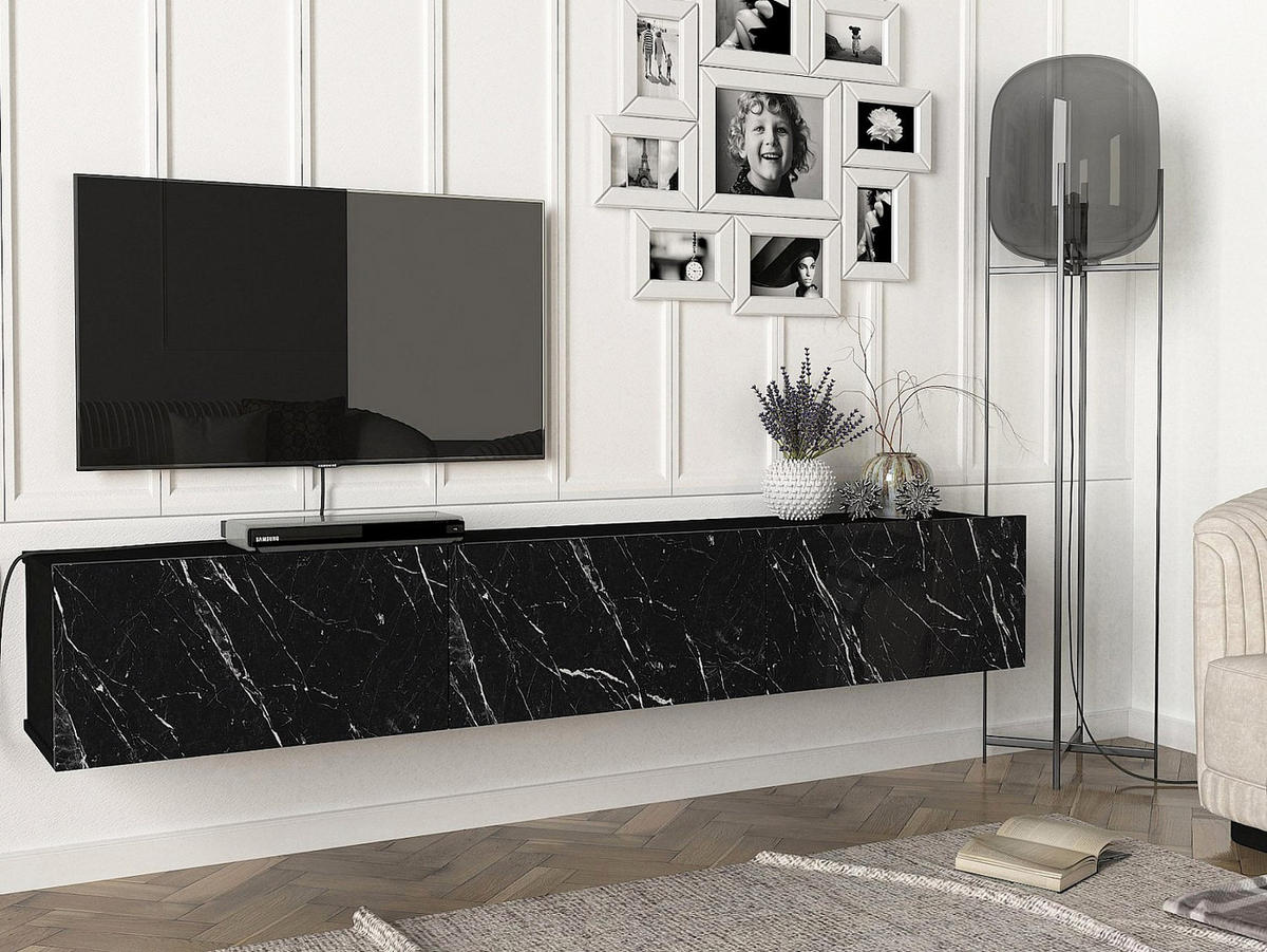 TV-HÄNGESCHRANK - 180cm x 29.5cm - Holzspan - schwarz - VIKILA - Schwarz, Holz (180/29.5/29.5cm) - Vente-Unique