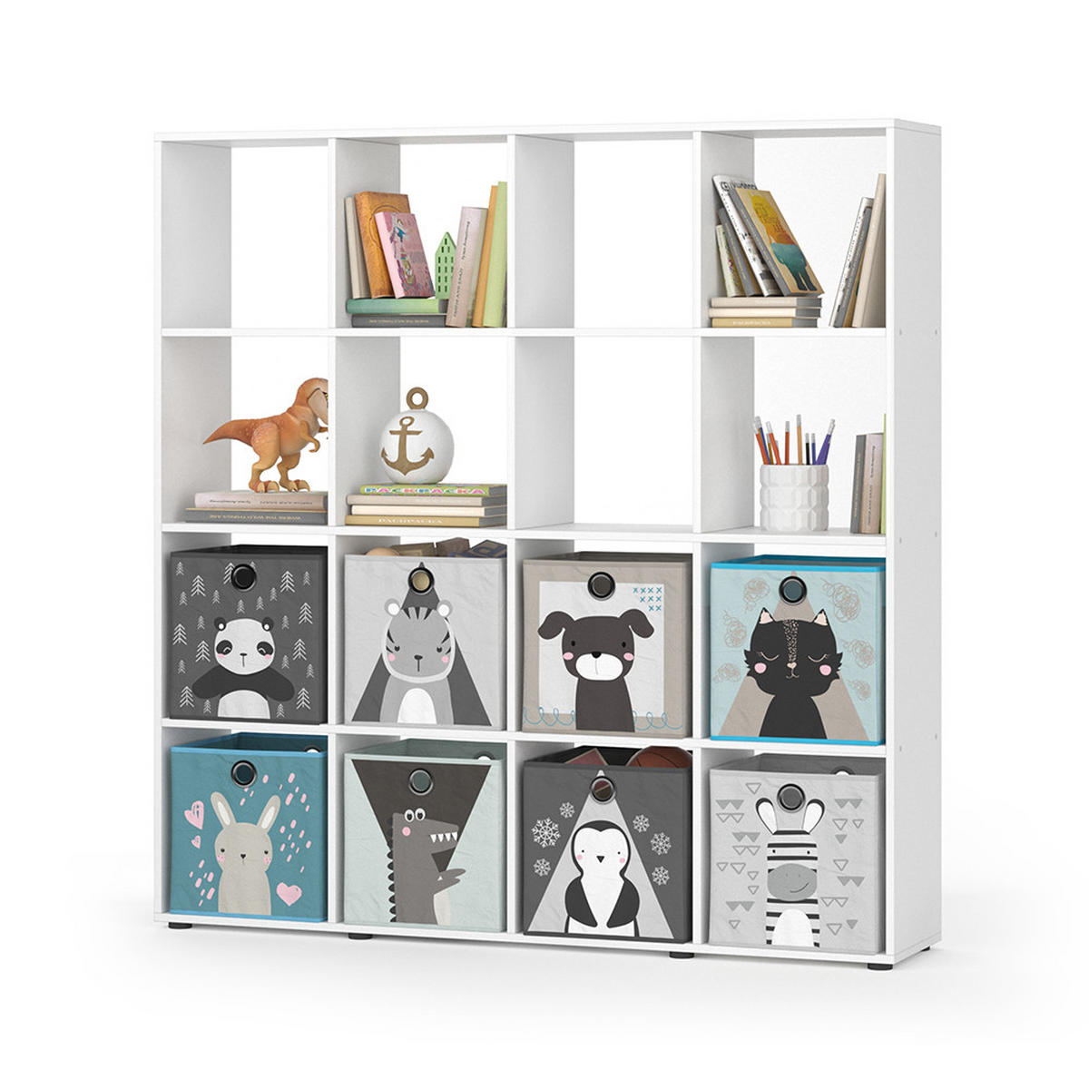 KINDERREGAL Karree Weiß 138.5 x 142.5 cm mit 8 Faltboxen - Weiß, Holzwerkstoff (138.5/142.5/29cm) - Vicco