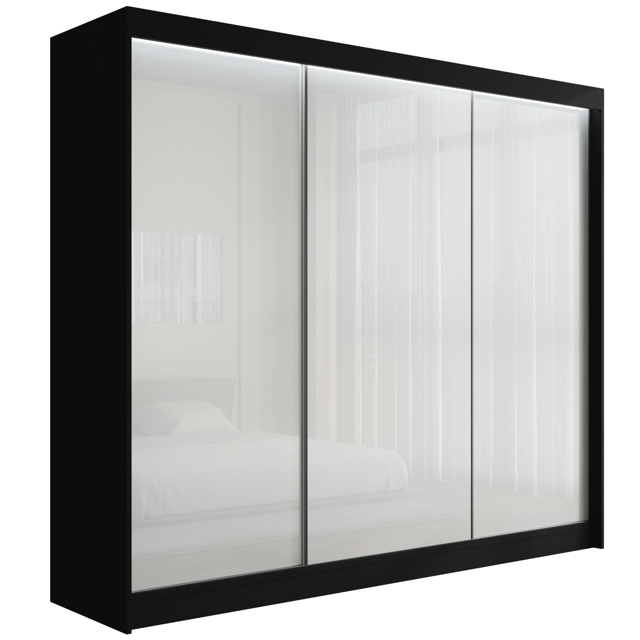 KLEIDERSCHRANK PEKA mit LED - 250 cm - Schwarz|Weiß - Schwarz/Weiß, Holzwerkstoff (250/215/61cm) - ALTDECOR