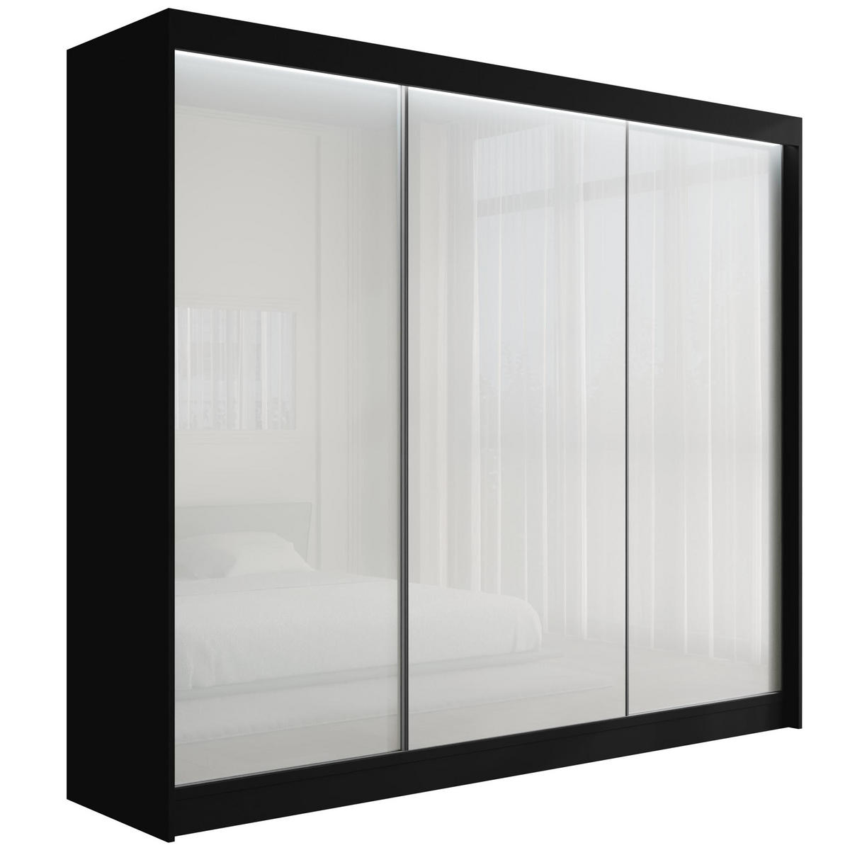 KLEIDERSCHRANK PEKA mit LED - 250 cm - Schwarz|Weiß - Schwarz/Weiß, Holzwerkstoff (250/215/61cm) - ALTDECOR