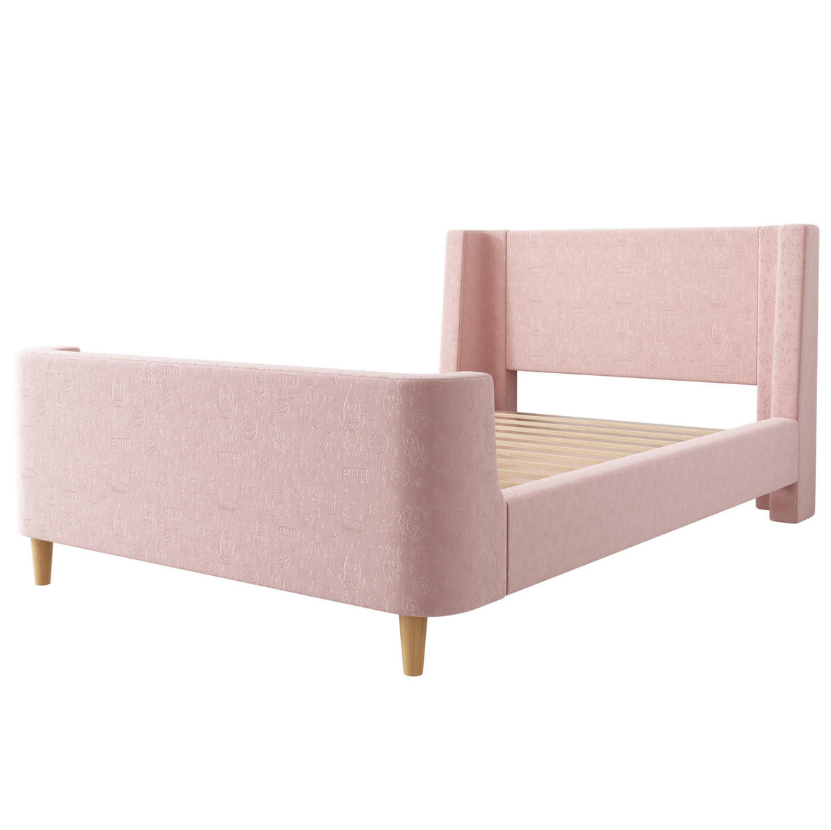 KINDERBETT 90/200 cm in Rosa mit Samtbezug und Weltraummuster - Pink, Textil (90/200cm) - BEAOK