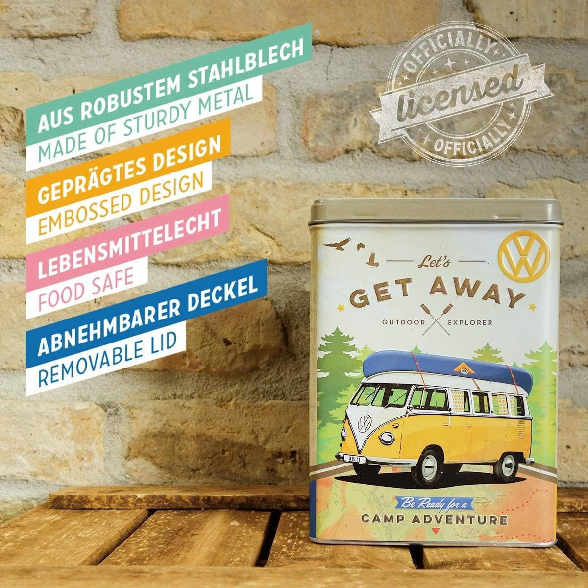 VORRATSDOSE L Volkswagen VW Bulli Let's Get Away! - Multicolor, Metall (14/20/10cm) - Nostalgic-Art