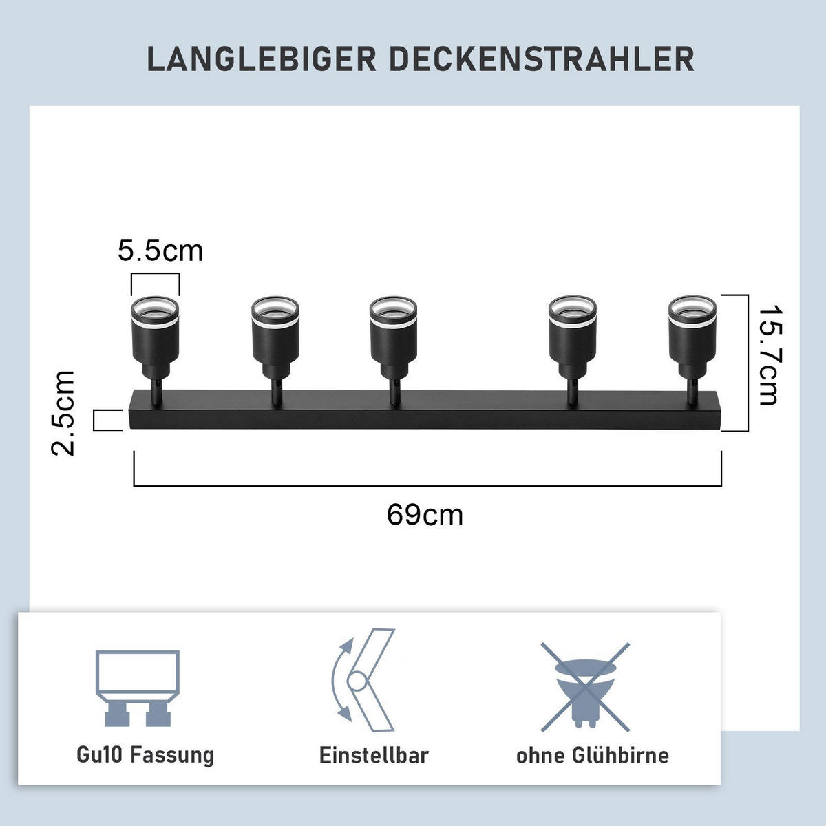STRAHLER Mergentheim 5-flammig 69/5/15.7 cm - Schwarz, Metall (69/5/15.7cm) - Nettlife