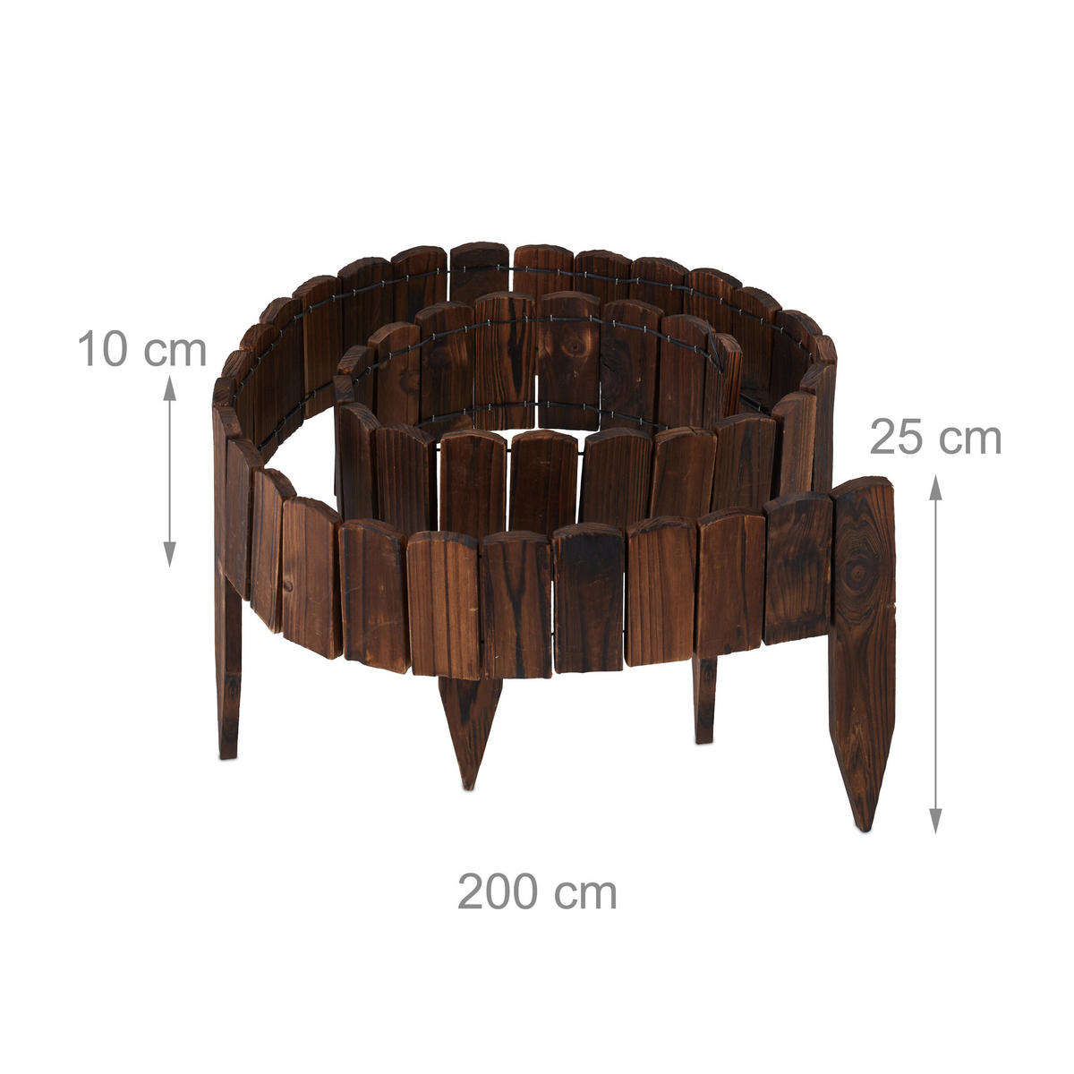 OKRAJ záhona - tmavohnedá, drevo (200/25/1cm) - Relaxdays