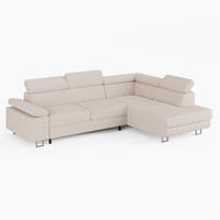 ECKSOFA CAROLINE Rechts Beige Cord-Stoff L-Form Couch mit Schlaffunktion & Bettkasten - Chromfarben/Beige, Textil (190/253cm)
