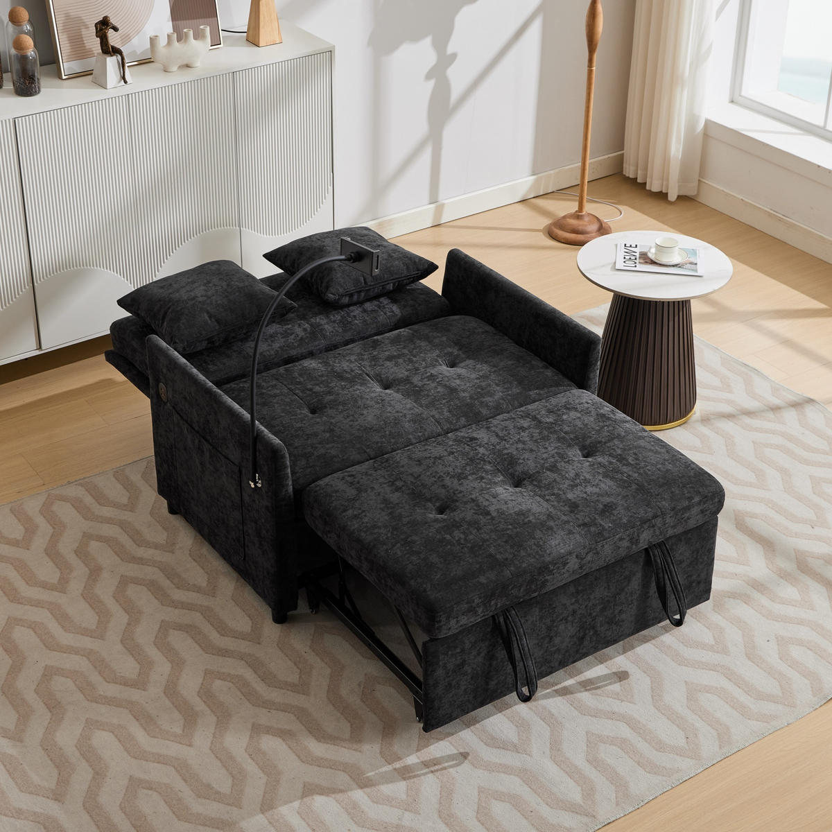 SCHLAFSESSEL DE-35222 mit USB und Tablethalter Schwarz - Schwarz, Metall (72/83.5/109cm) - ComfortXL