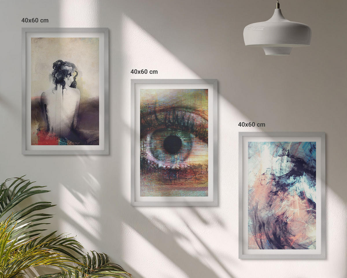 BILDER SET 3er Set - 40x60 cm Silberner Rahmen - Porträt einer Frau mit abstrakten Emotionen - Silberfarben, Kunststoff (40/60cm) - TULUP