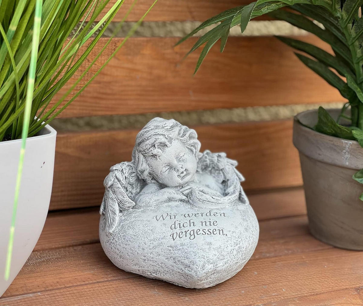 STEINFIGUR Engel Herz Wir Werden Dich nie vergessen Steinguss frostfest massiv - Grau, Stein (12/10/11cm) - stoneandstyle