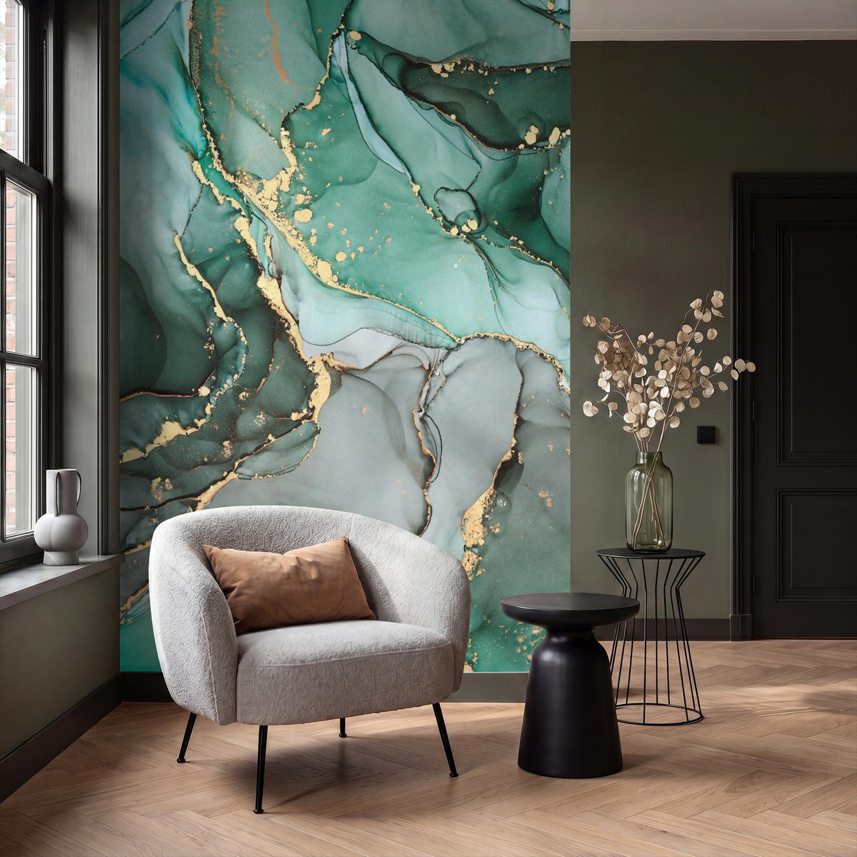 TAPETE - Gold - Marmor - Grün - Luxus - Marmoroptik - Grau - 160x240 cm - Grün, Papier (160/240cm) - OnlyWow