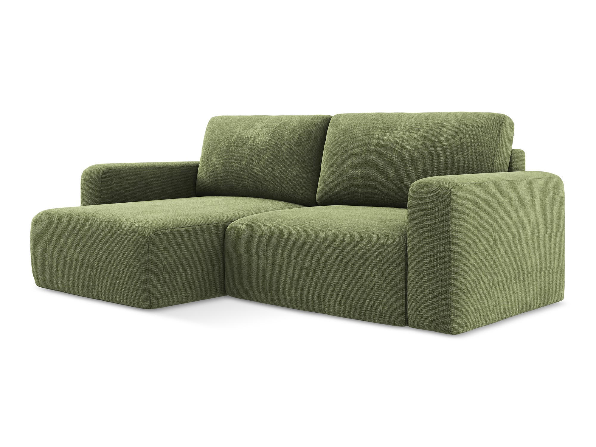 ECKSOFA mit Schlaffunktion links Chenille Stoff Grün - Schwarz/Grau, Kunststoff/Textil (149/244cm) - Makamii