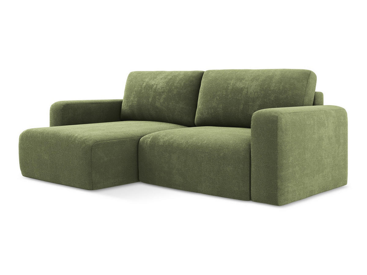 ECKSOFA mit Schlaffunktion links Chenille Stoff Grün - Schwarz/Grau, Kunststoff/Textil (149/244cm) - Makamii
