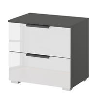 NACHTKOMMODE - 2 Schubladen - Weiß Hochglanz/Graphitfarben, Holzwerkstoff (50/48/42cm) - home24