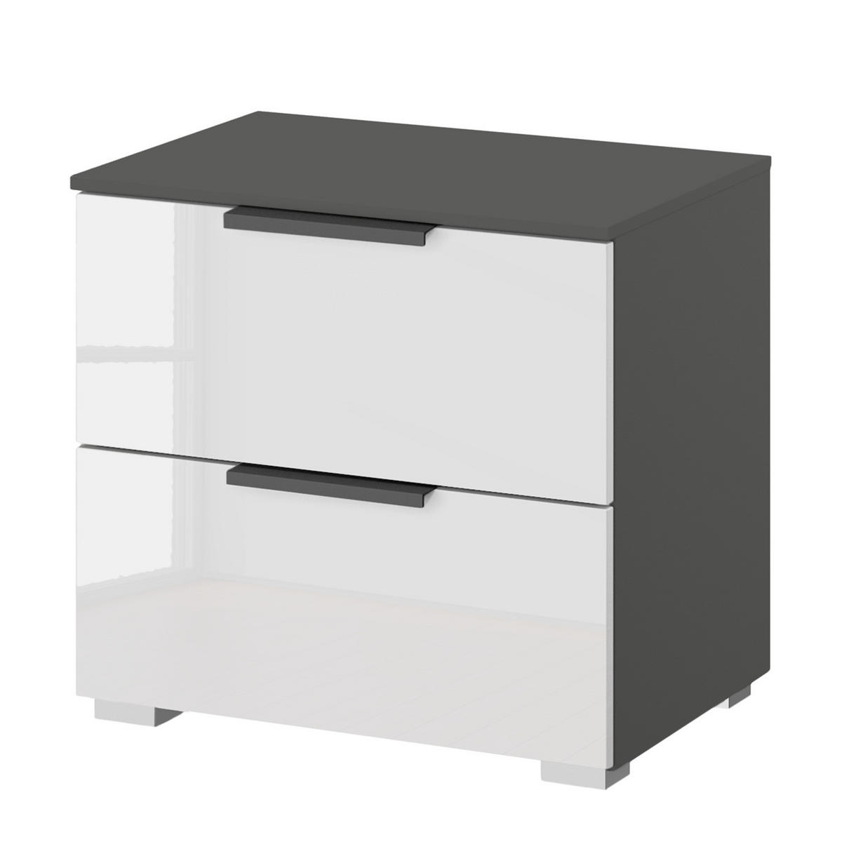 NACHTKOMMODE - 2 Schubladen - Weiß Hochglanz/Graphitfarben, Holzwerkstoff (50/48/42cm) - home24