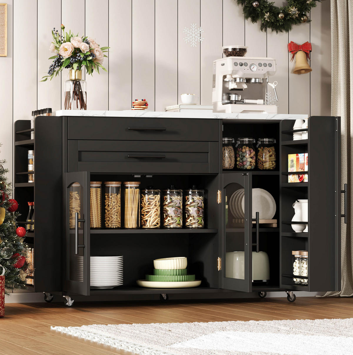 KÜCHENINSEL 120/45-70/90 cm aus MDF mit klappbarer Arbeitsplatte Schwarz - Schwarz, Holzwerkstoff (138/90/70cm) - Modenvie