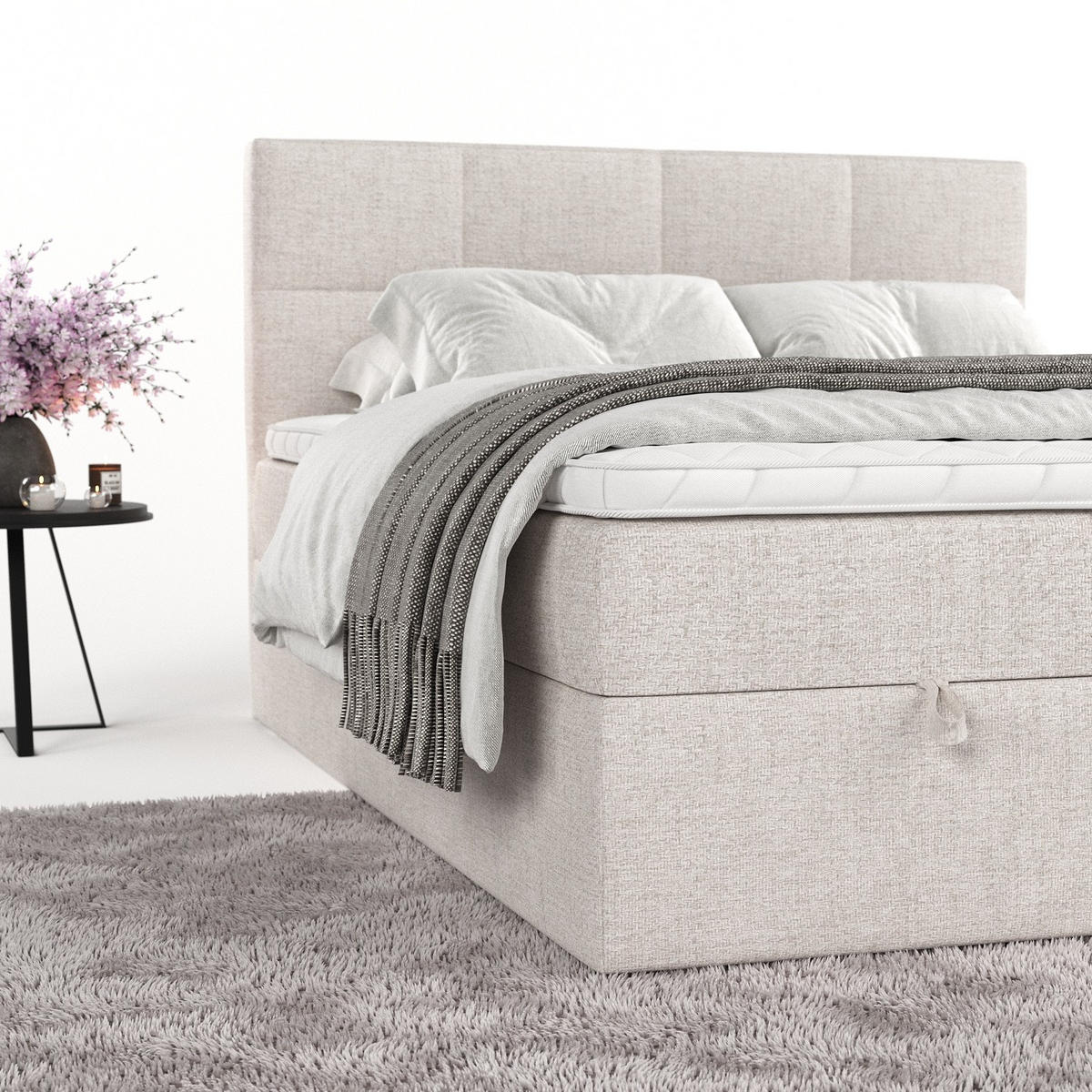 BOXBETT Velto 160/200 cm Hellbeige im Neve Stoff - Sandfarben/Schwarz, Holz/Holzwerkstoff (160/200cm) - AltaBeds