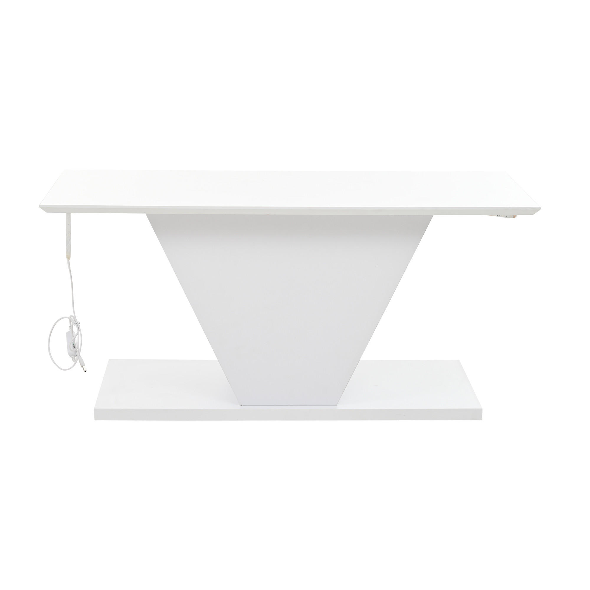 COUCHTISCH Weiß 100/50/46 cm in V-Form mit LED - Weiß, Holzwerkstoff (50/100/46cm) - PANGIVO