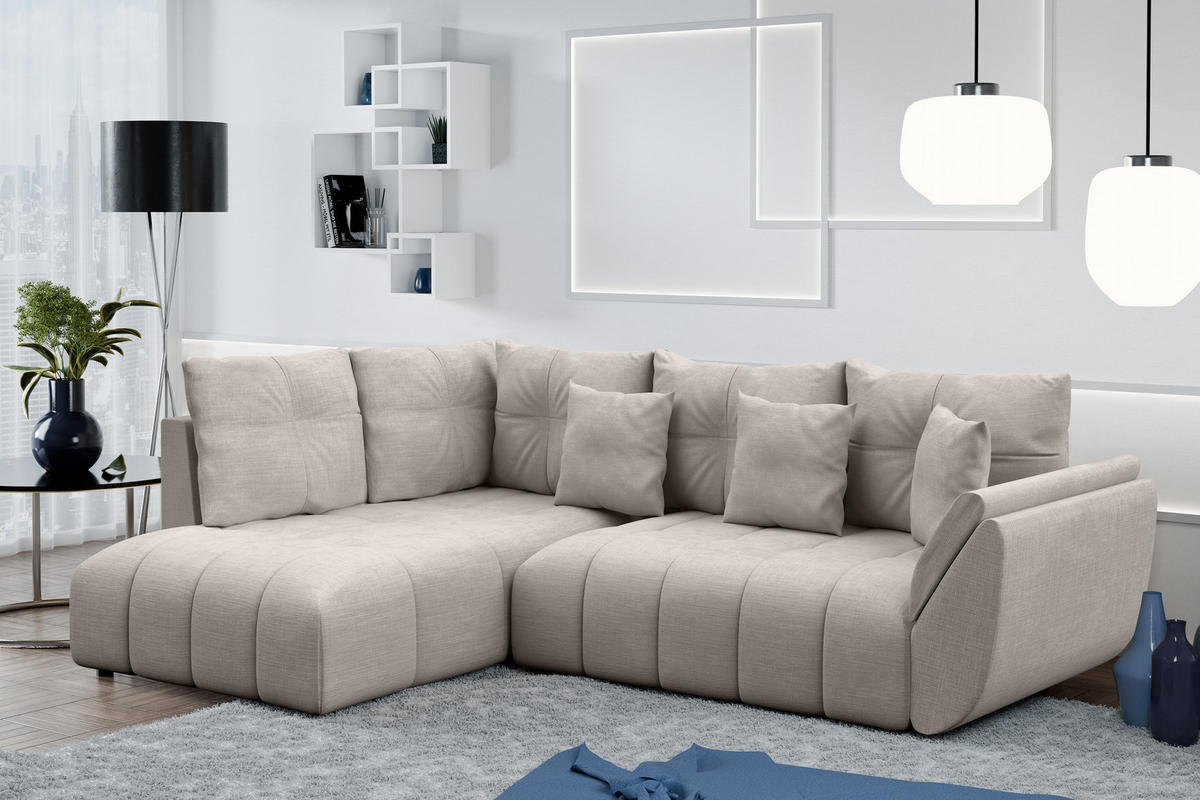 ECKSOFA L Form Corleone Beige 266/190/91 cm mit Schlaffunktion - Beige/Schwarz, Kunststoff/Textil (266/182cm) - AX Living