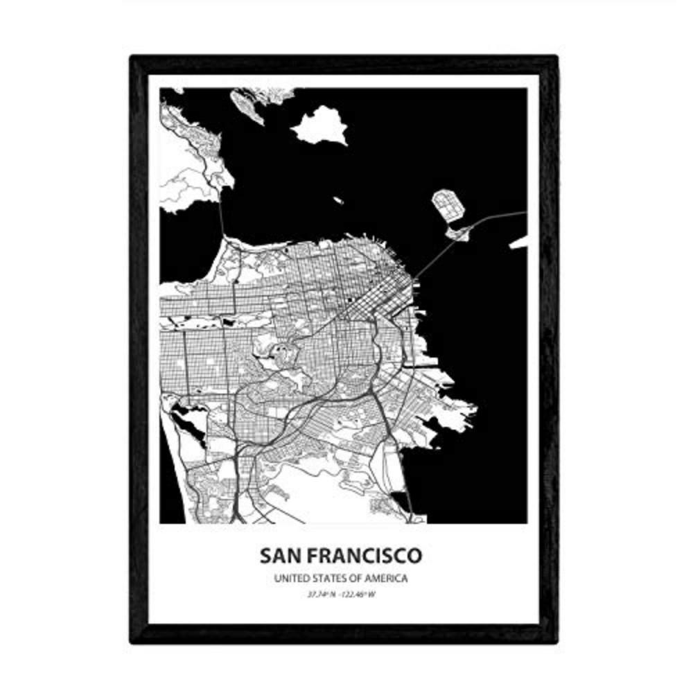 POSTER Karte Von San Francisco - Usa A4 Rahmenlos - Klar, Papier (29.7/5/21cm) - Nacnic