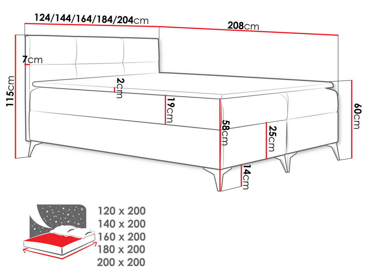 BOXBETT Figaro - Grau, Holz (140/200cm) - MIRJAN24