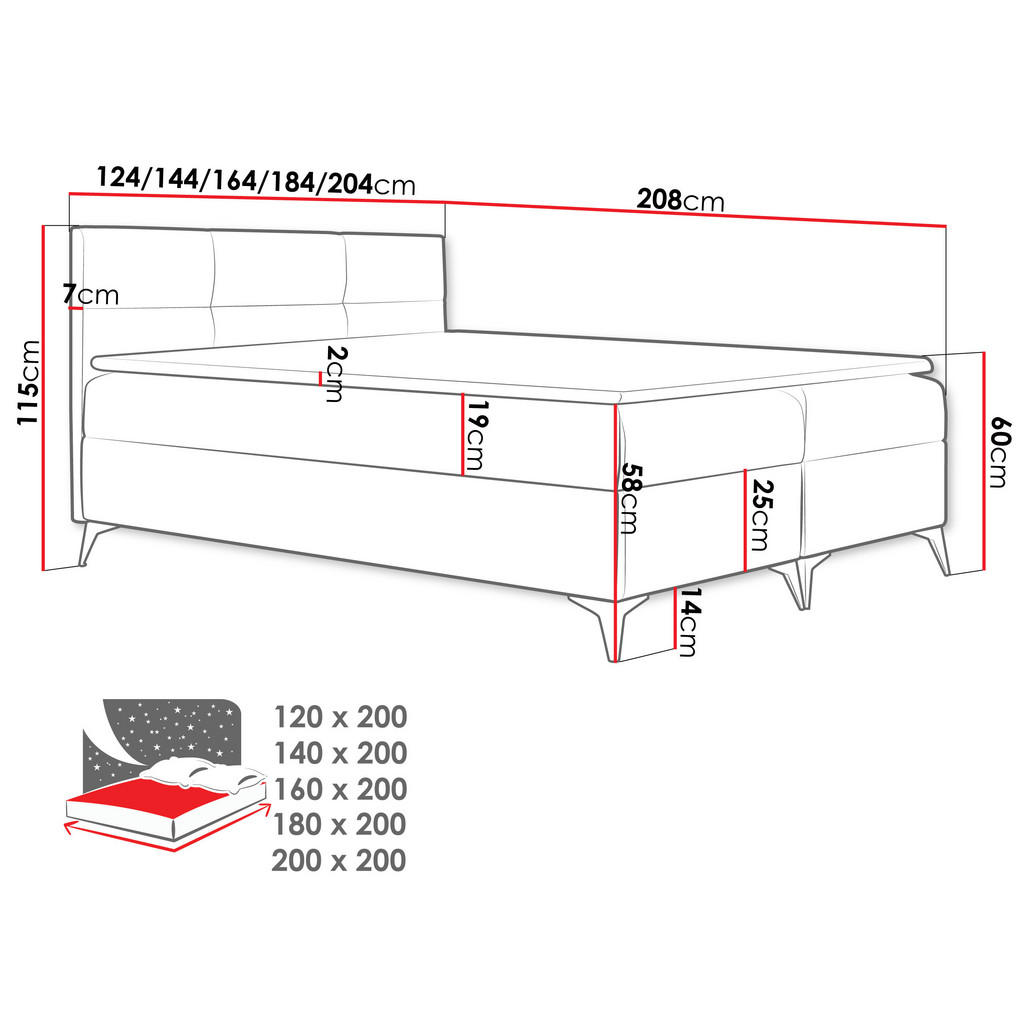 Thumbnail - Mirjan24 Boxbett, Rot, Holz, H3, 120x200 cm, Schlafzimmer, Betten, Boxspringbetten