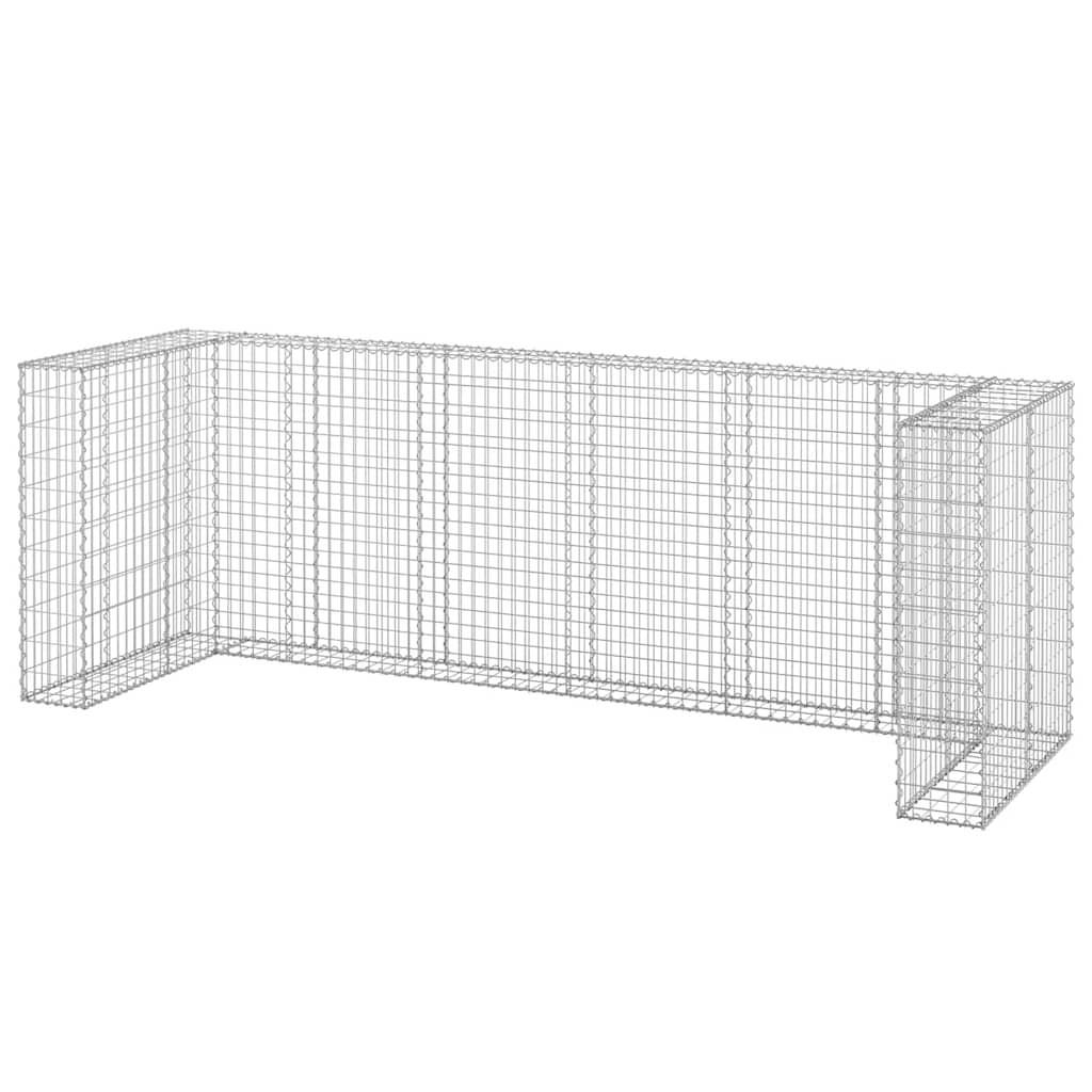 4ER Gabionen Mülltonnenbox ESOL | 110x325x100cm| Mülltonnenverkleidung für 4 Tonnen - Silberfarben, Metall (325/110/100cm) - DELUKE