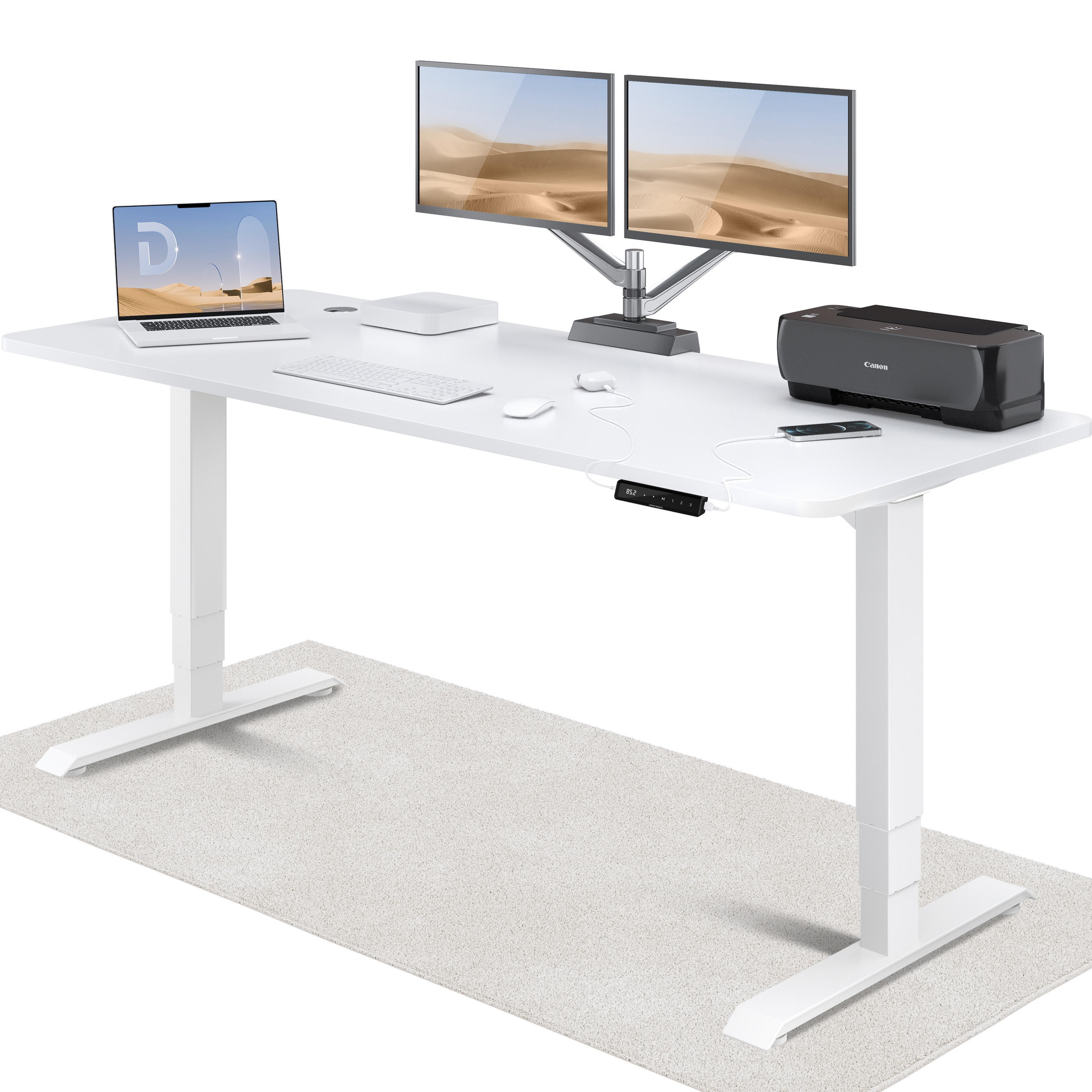 SCHREIBTISCH Elektrisch Höhenverstellbarer HomePro 200x80cm Weiß/Weiß mit Memory-Funktion, Anti-Kollisions Technologie - Weiß, Holzwerkstoff (80/200/62cm) - Desktronic