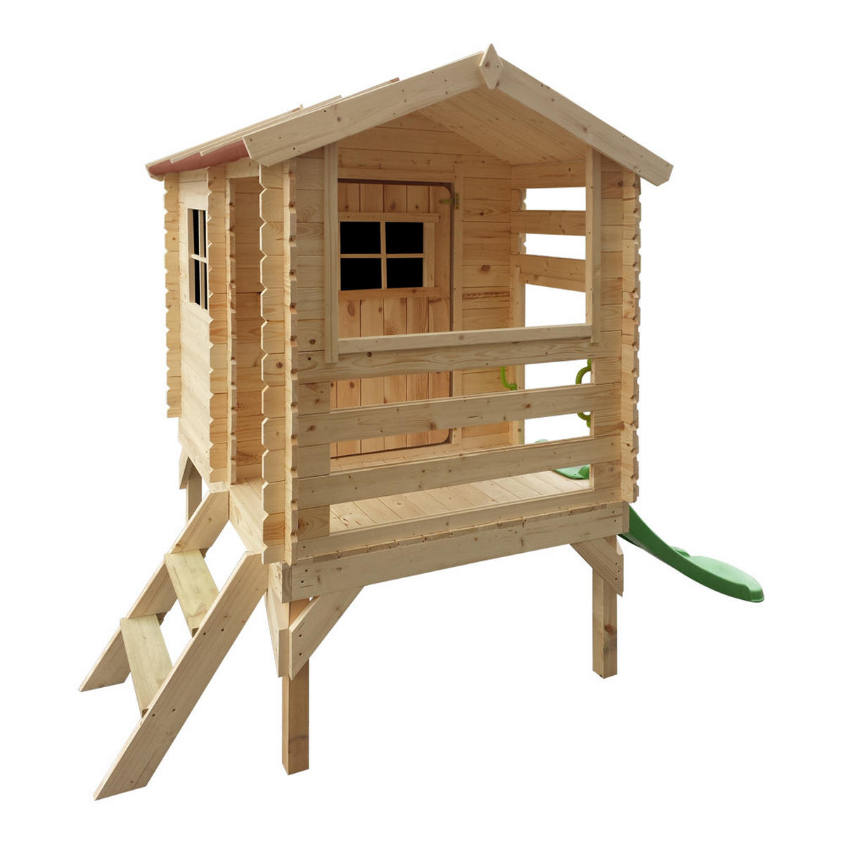 STELZENHAUS mit Rutsche aus Holz - B146xL182xH205 cm/1,1m2 - M501C - Beige, Holz (146/205/182cm) - Timbela