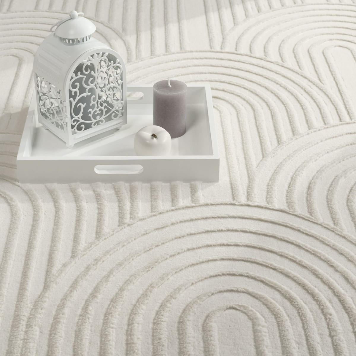 KURZFLORTEPPICH, mit Struktur, aus Polyester, Creme, 120 x 160 cm - Creme, Textil (120/160cm) - KADIMA DESIGN