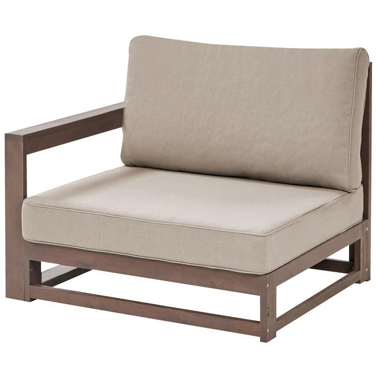 GARTENSOFA 3-Sitzer zertifiziertes Holz dunkelbraun modular Auflagen taupe Timor II - Beige/Braun, Holz (269/72/75cm) - Beliani