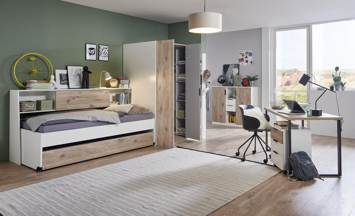 JUGENDZIMMER Norderney in Weiß oder Weiß 8 teilig - Weiß, Holzwerkstoff (120/200/80cm)