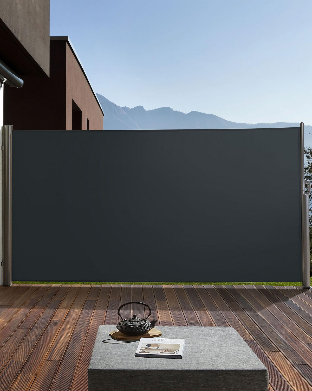 BOČNÍ MARKÝZA grafitově šedá vysunovací 160/300 cm Dorio - stříbrná/grafitová, plast (305/160/9cm) - Beliani