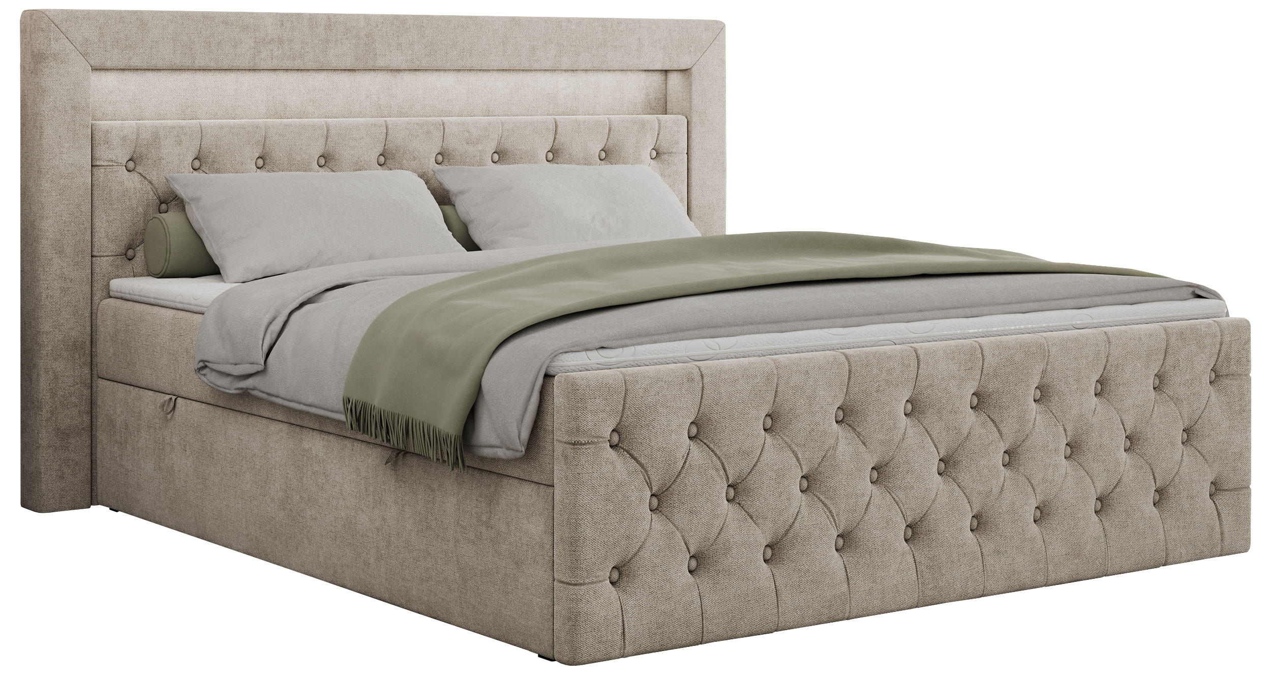 BOXBETT GOLD-9 LED 140/200 Beige Struktur - H3 - Beige, Holz/Textil (140/200cm) - MKS