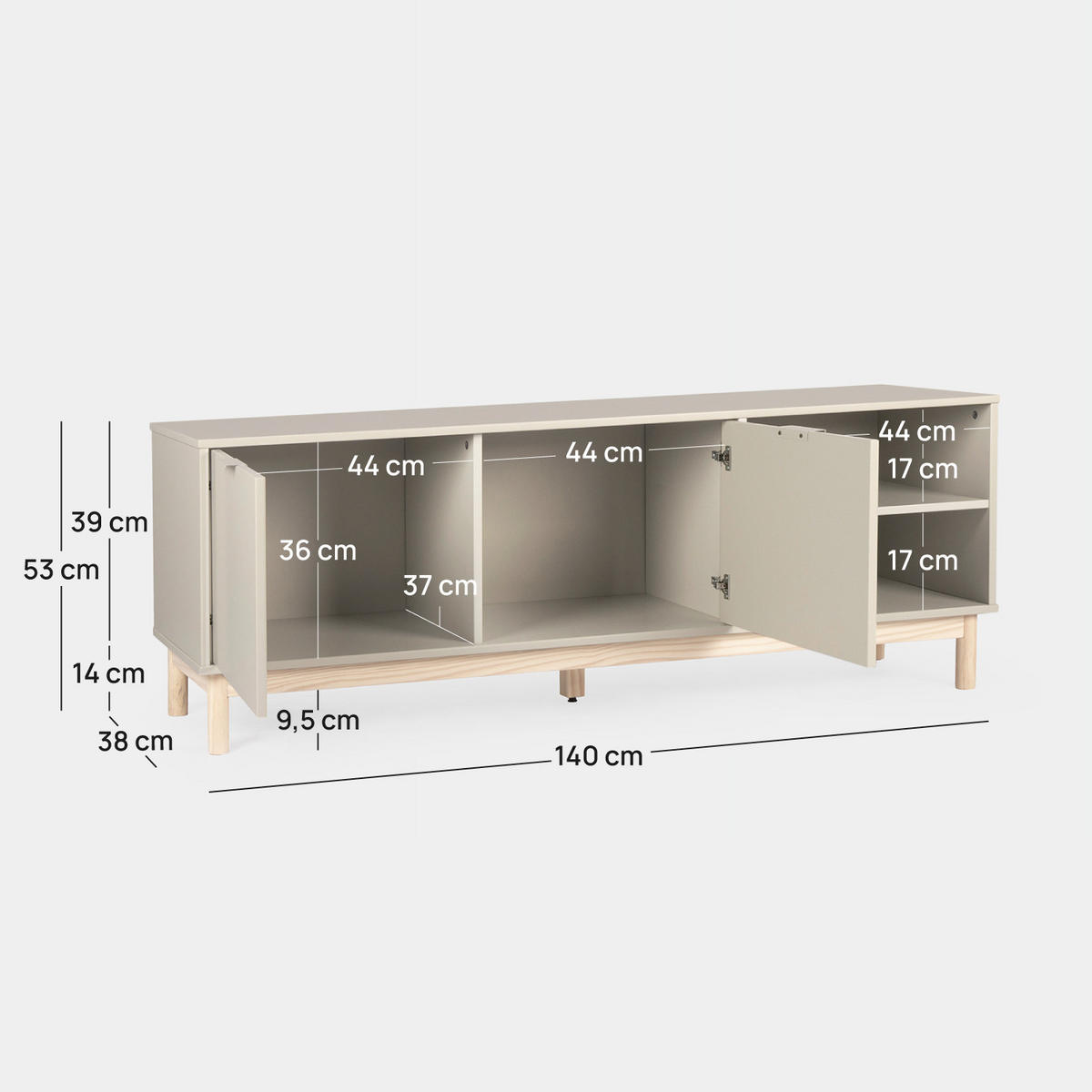 TV-ELEMENT Elian Grau 140 cm x 53 cm - Grau, Holzwerkstoff (140/53/38cm) - Klast Home