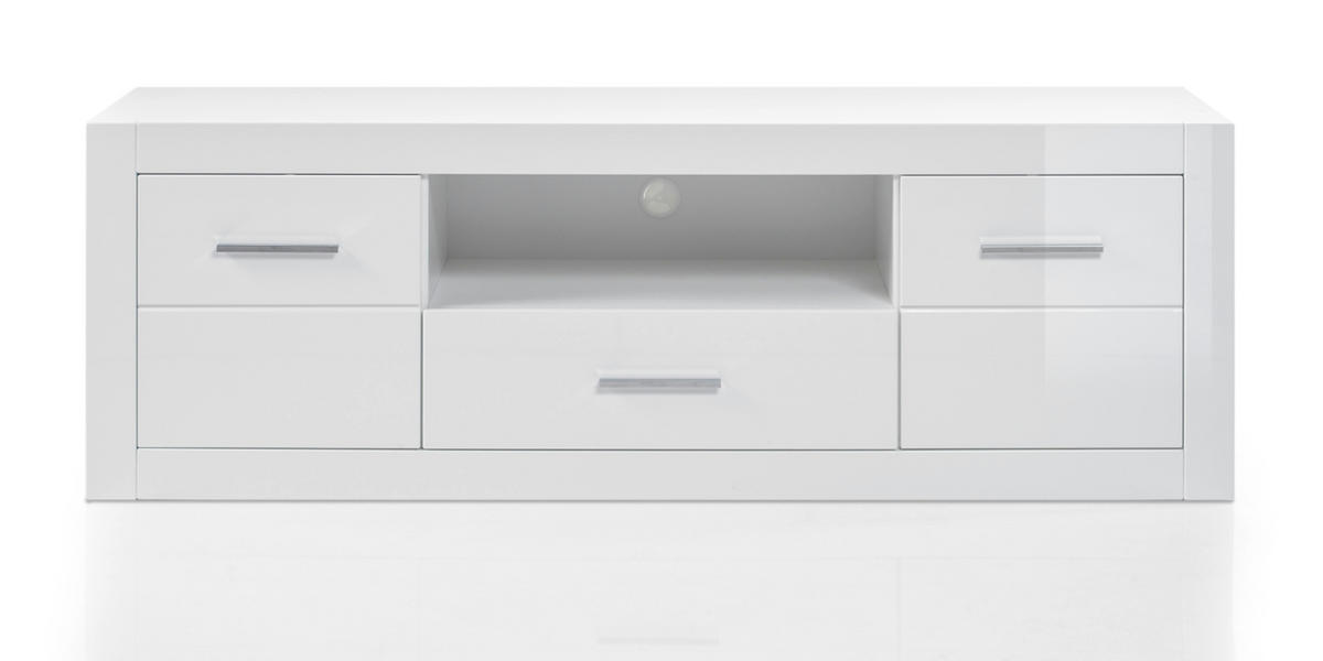 TV-LOWBOARD weiß Hochglanz, TV Unterteil Komforthöhe auf Rollen - Chromfarben/Weiß Hochglanz, Holzwerkstoff/Kunststoff (180/61/45cm) - Furn.Design