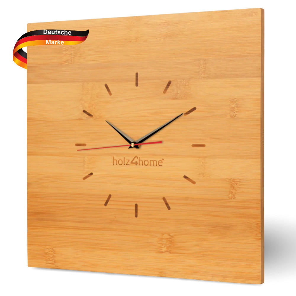 WANDUHR groß Holz BAMBUS 50x50 cm Quadratisch Geräuschlos - Braun, Holz (50/50/2cm) - DELUKE