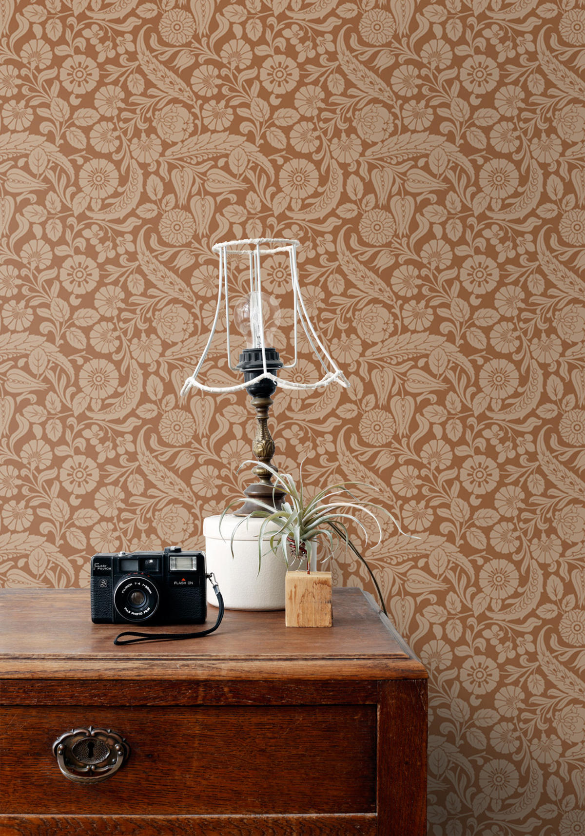 TAPETE Blumenmuster 50 x 900 cm - Terracotta, Papier (50/900cm) - ESTAhome