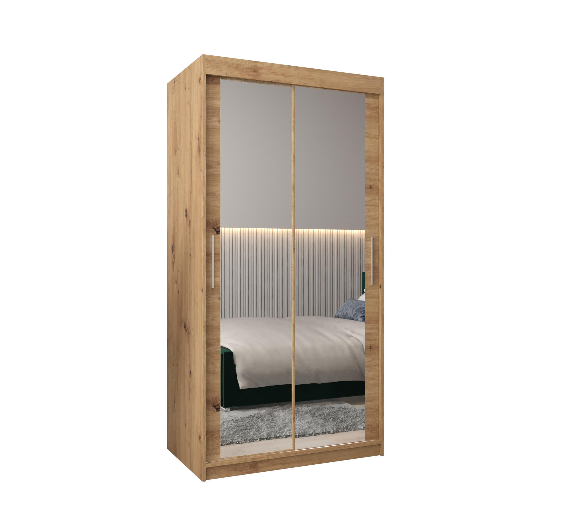 SCHWEBETÜRENSCHRANK 200/100/62 2-türig - Silberfarben/Eiche Artisan, Holz/Kunststoff (100/200/62cm) - MÖBEL KRYSPOL