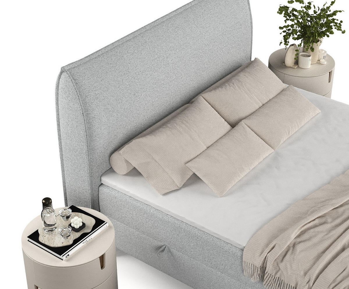 BOXBETT Melba Hellgrau 160/200 cm mit Bonellmatratze - Hellgrau/Schwarz, Holz/Holzwerkstoff (160/200cm) - Maison de Reve
