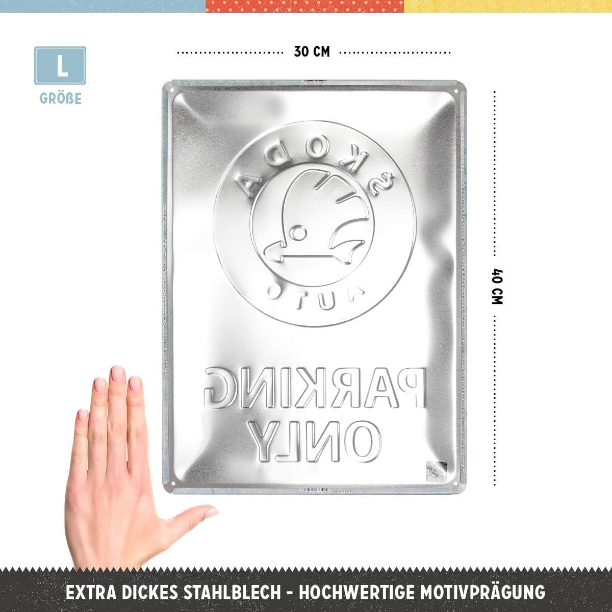 BLECHSCHILD 30/40 cm Skoda Parking Only - Multicolor, Metall (30/40/0.2cm) - Nostalgic-Art