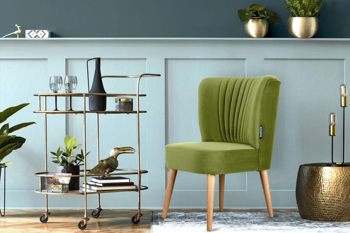 COCKTAILSESSEL DUCO auf hohen Beinen, Olive/Eiche - Eichefarben/Olivgrün, Holz/Textil (63/89/65cm) - KONSIMO®