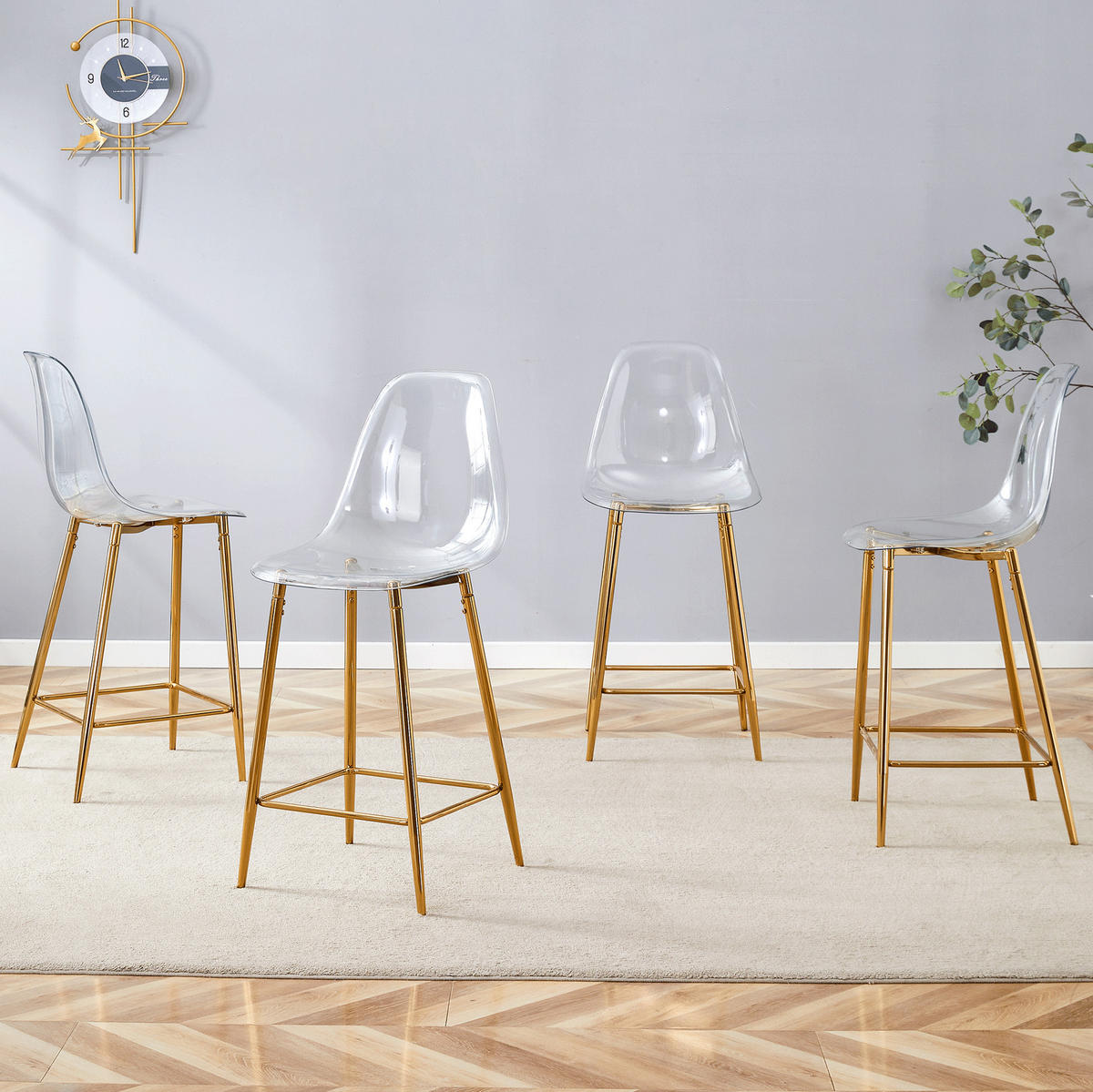 4ER-SET BARHOCKER Transparent mit Metallgestell Gold - Goldfarben, Metall (45/102/51.1cm) - Meubliv