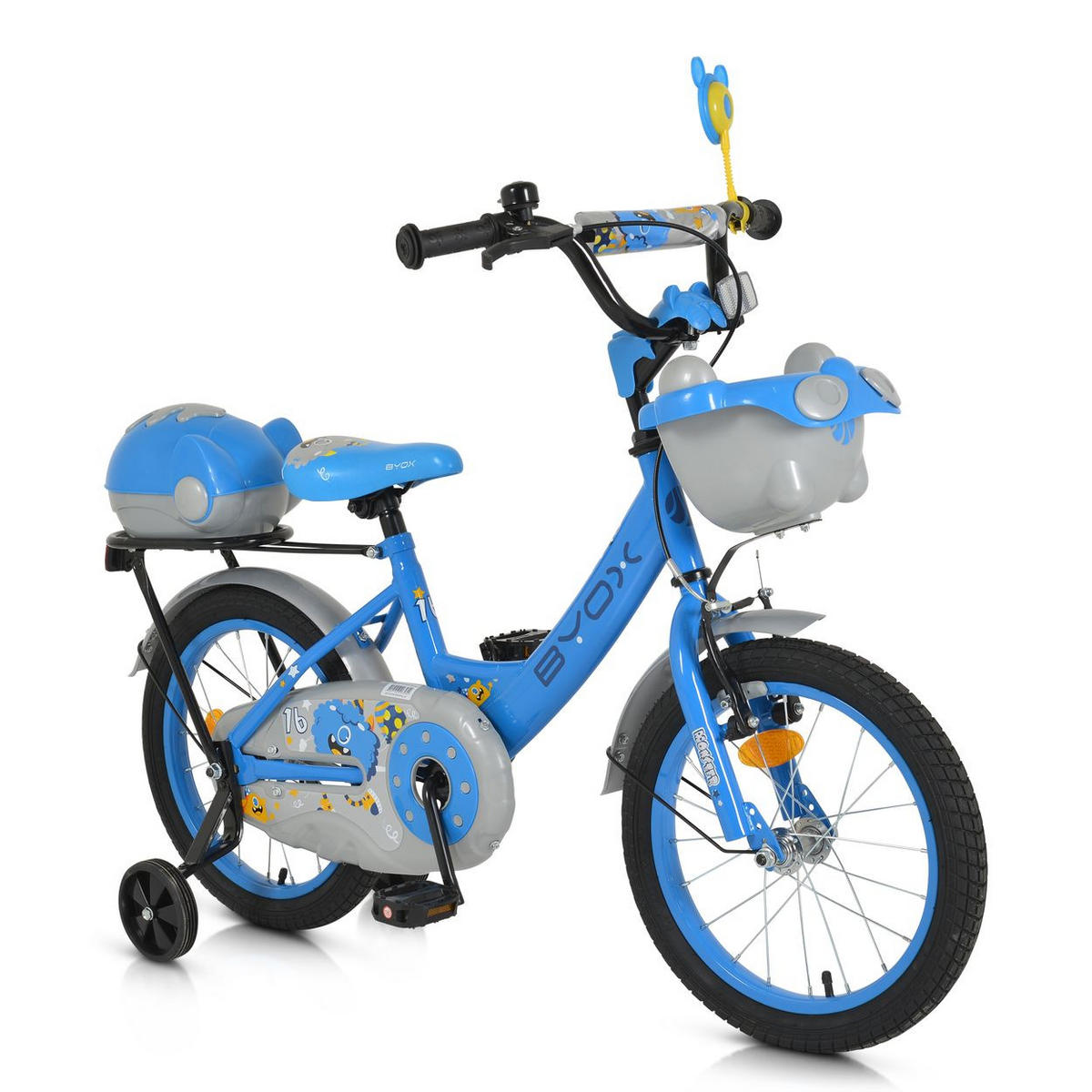 KINDERFAHRRAD 16 Zoll 1602 blau Stützräder, höhenverstellbar, Klingel, Körbe - Blau, Metall (79cm)