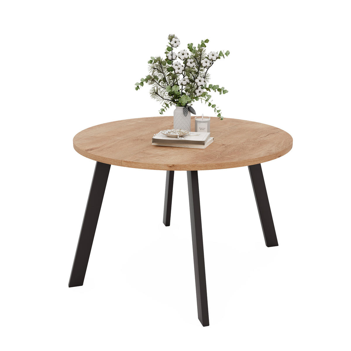 TISCH Schwarze Beine, MDF Tischplatte, Lefkas Eiche - Schwarz/Braun, Holzwerkstoff (100/100/76cm) - Idohome