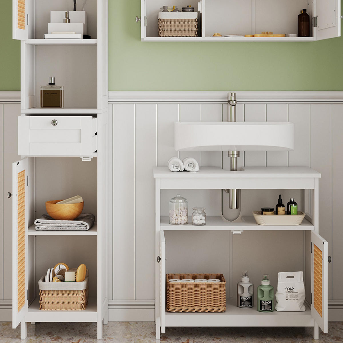 BADMÖBEL-SET Rosario Weiß 3 Teile, mit Hochschrank - Weiß, Holzwerkstoff (60/60/30cm) - Vicco